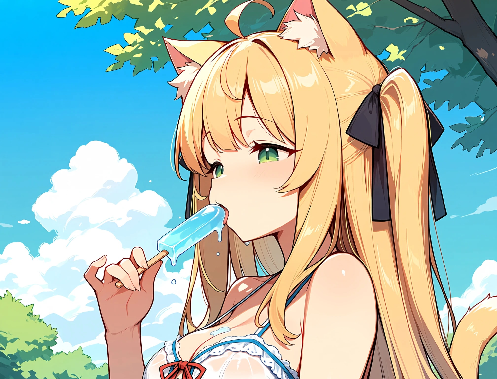 アイスを食べる猫耳の女の子