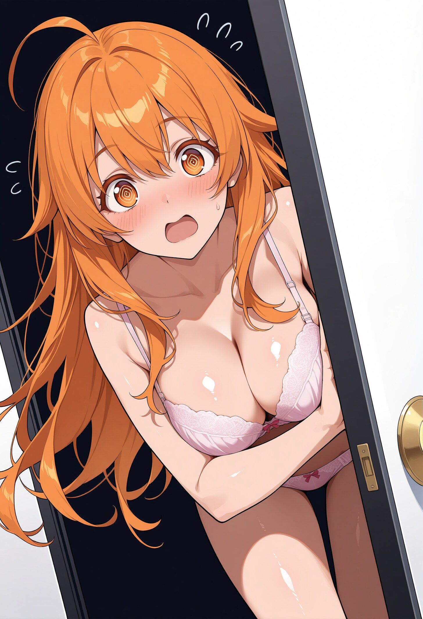 間違えて下着のまま玄関ドアを開けたガール