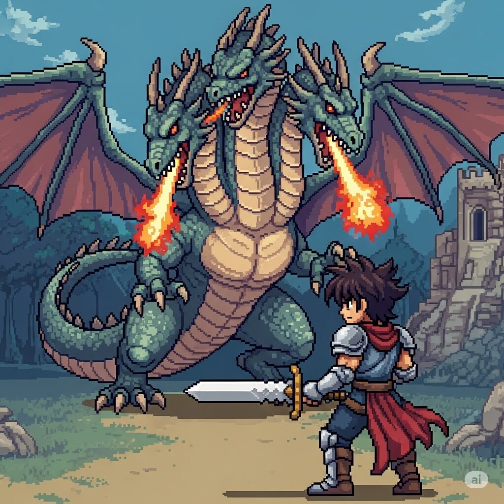 三ツ首龍vs勇者