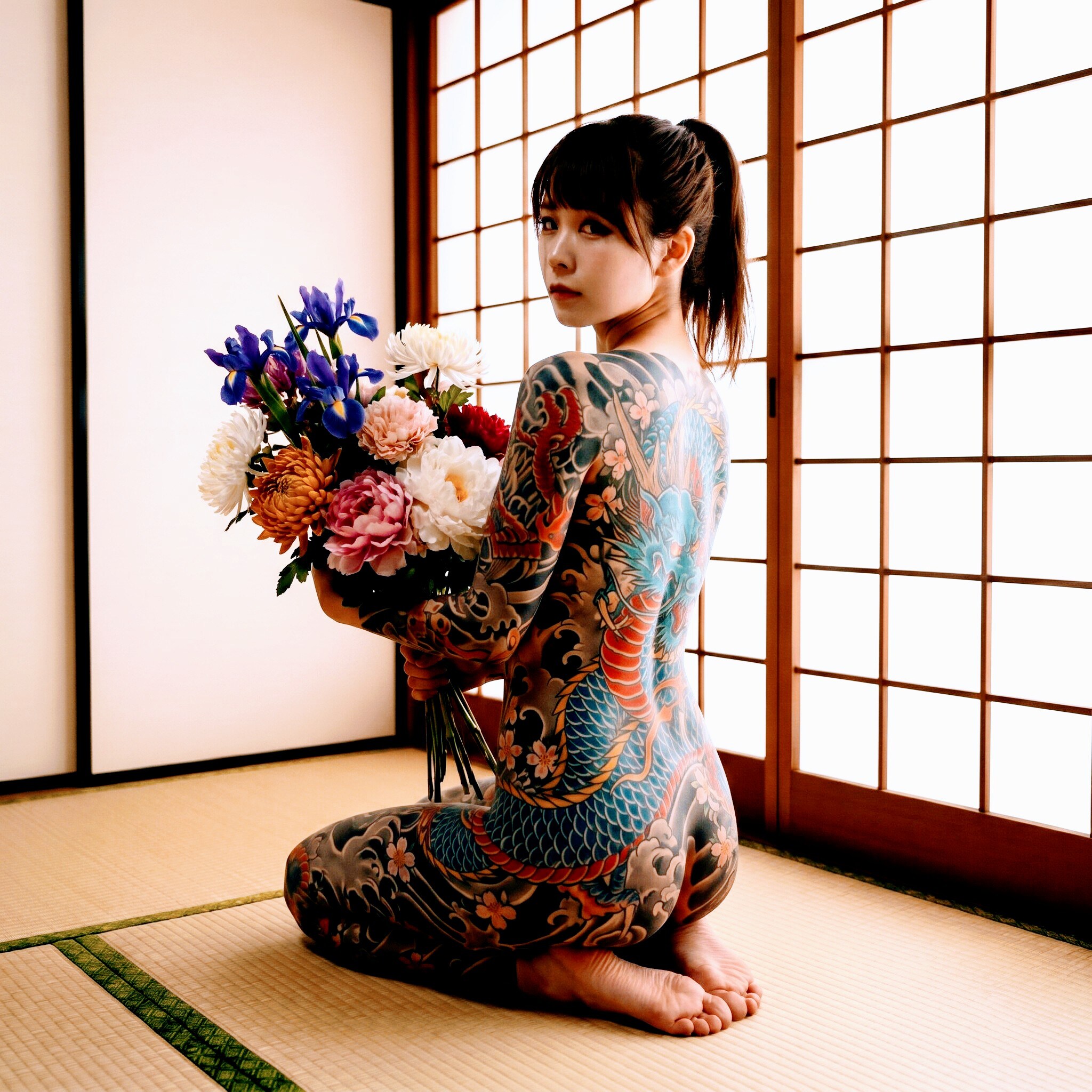 花を贈るボディーペイントさん
