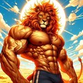 油絵アニメ風、サバンナのボディビルダーライオン 6枚目