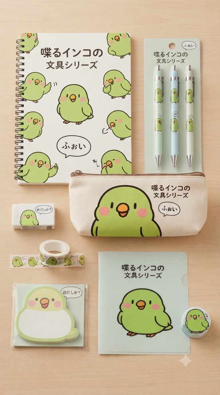 喋るインコの文具シリーズ