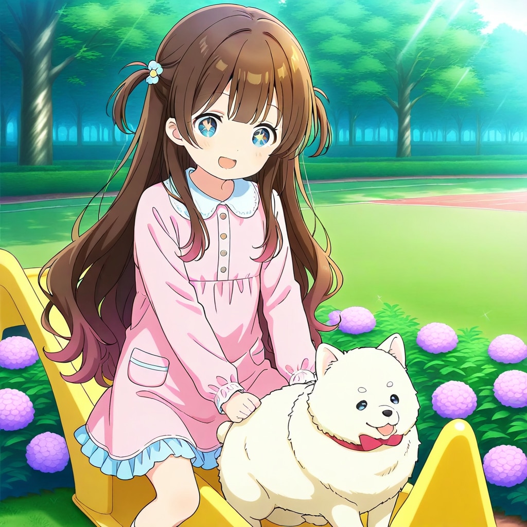 小犬と遊ぶ小さな女の子