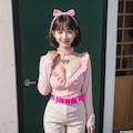 Vol90_Neon green high-waisted pants+lightpink frill top 10枚目