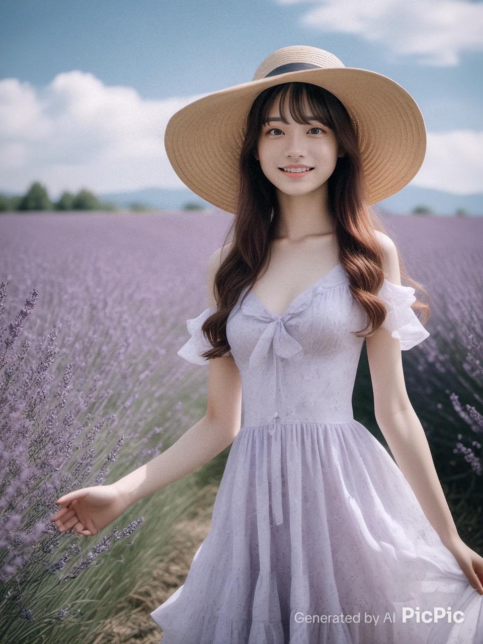 ラベンダー畑の美女