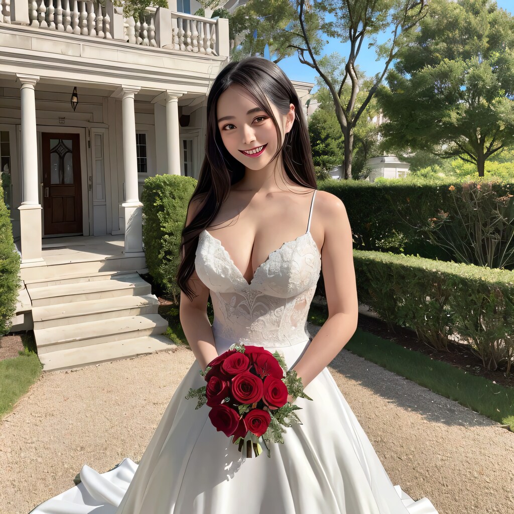 黒髪ロングでウェディングドレスの美女１２６