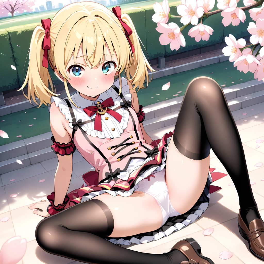 べ、別に…桜の下で脚広げてるわけじゃないんだから！ ……でも、莉奈のこと見てくれると嬉しいかも…♡🌸