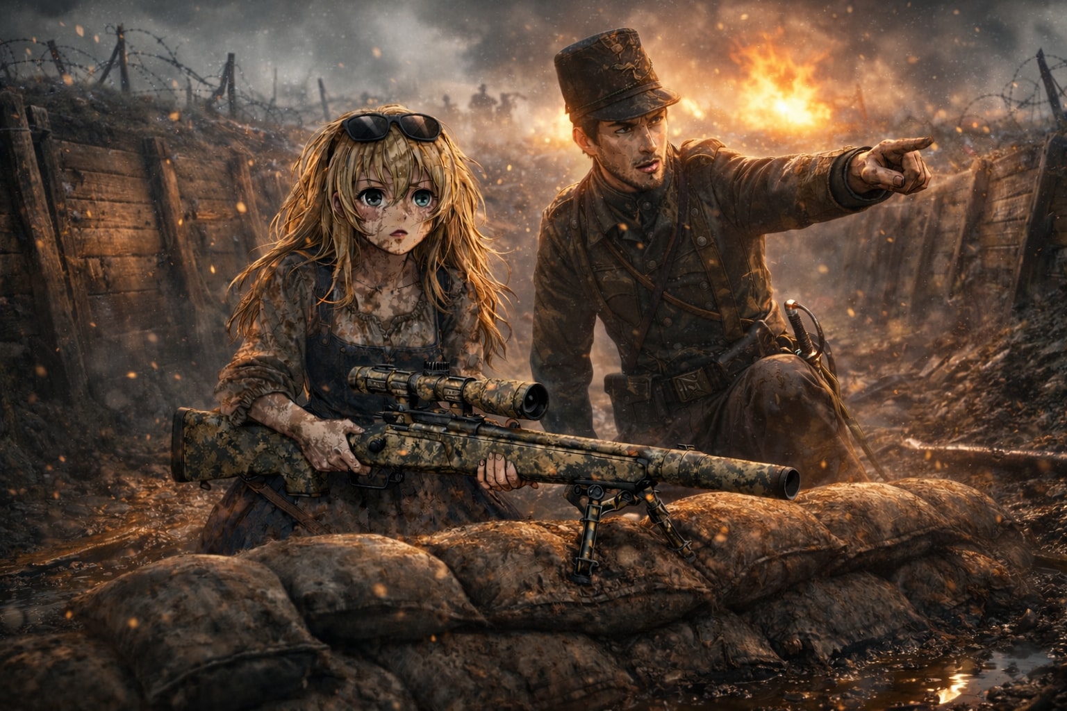 泥濘の照準（しょうじゅん）— Trench of Fire | の人気AIイラスト・グラビア