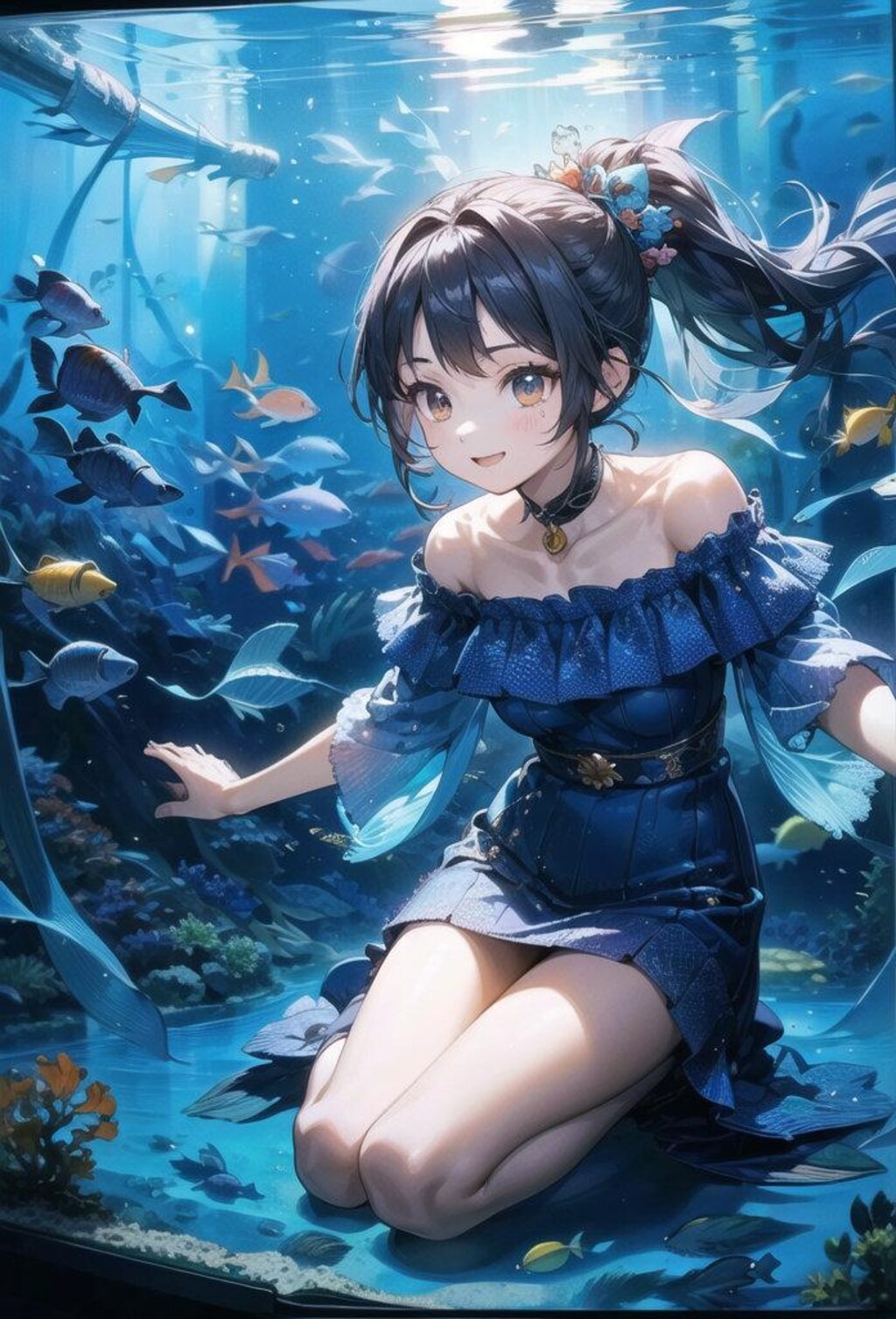 魚と戯れる少女