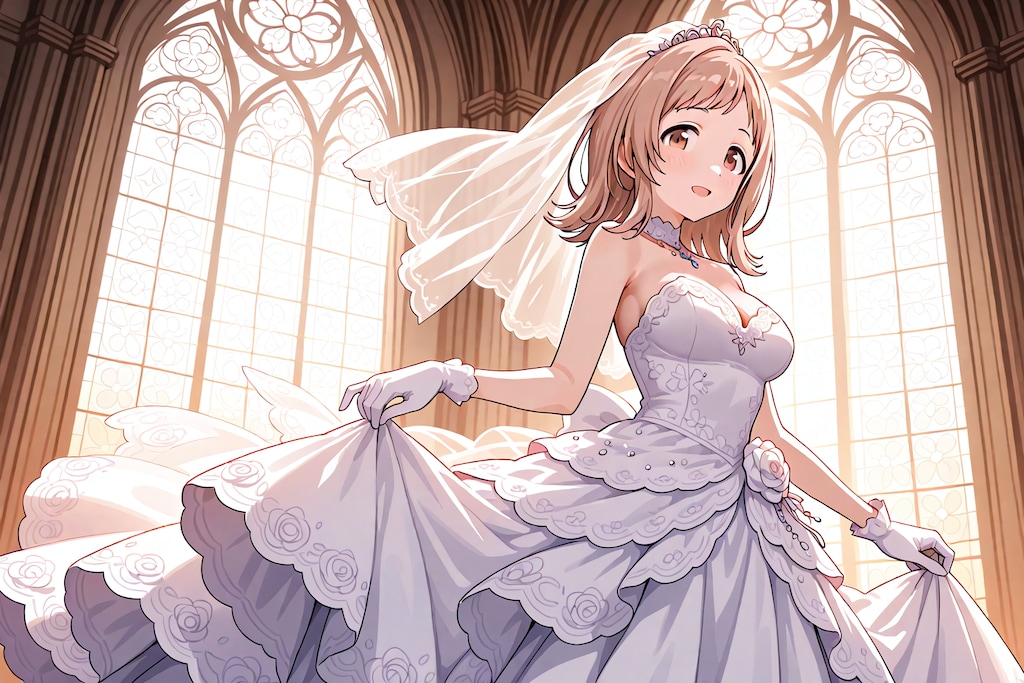 ウェディングドレスを着た櫻木真乃