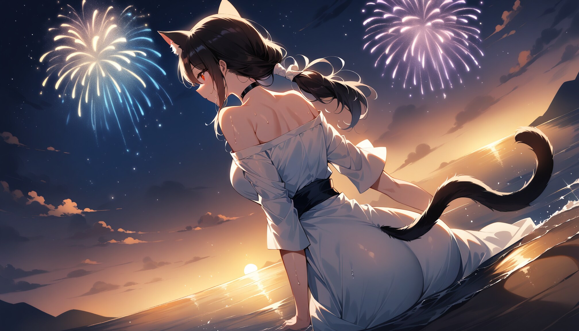 海から眺める花火
