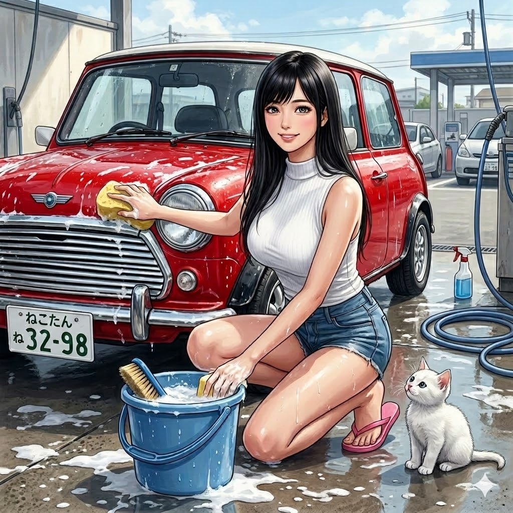 ねこたんと洗車１