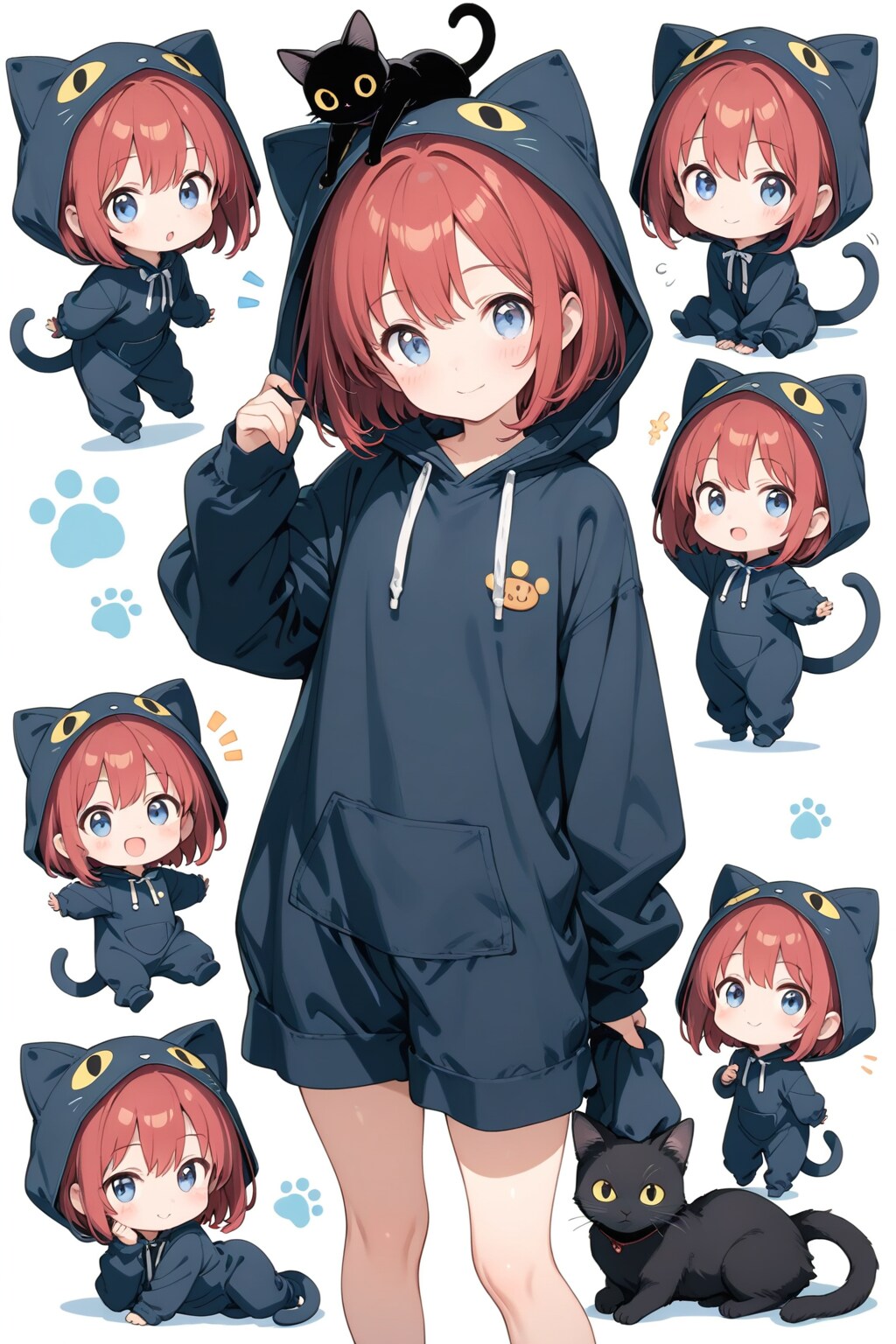 猫耳パーカーの少女と黒猫の日常 | の人気AIイラスト・グラビア
