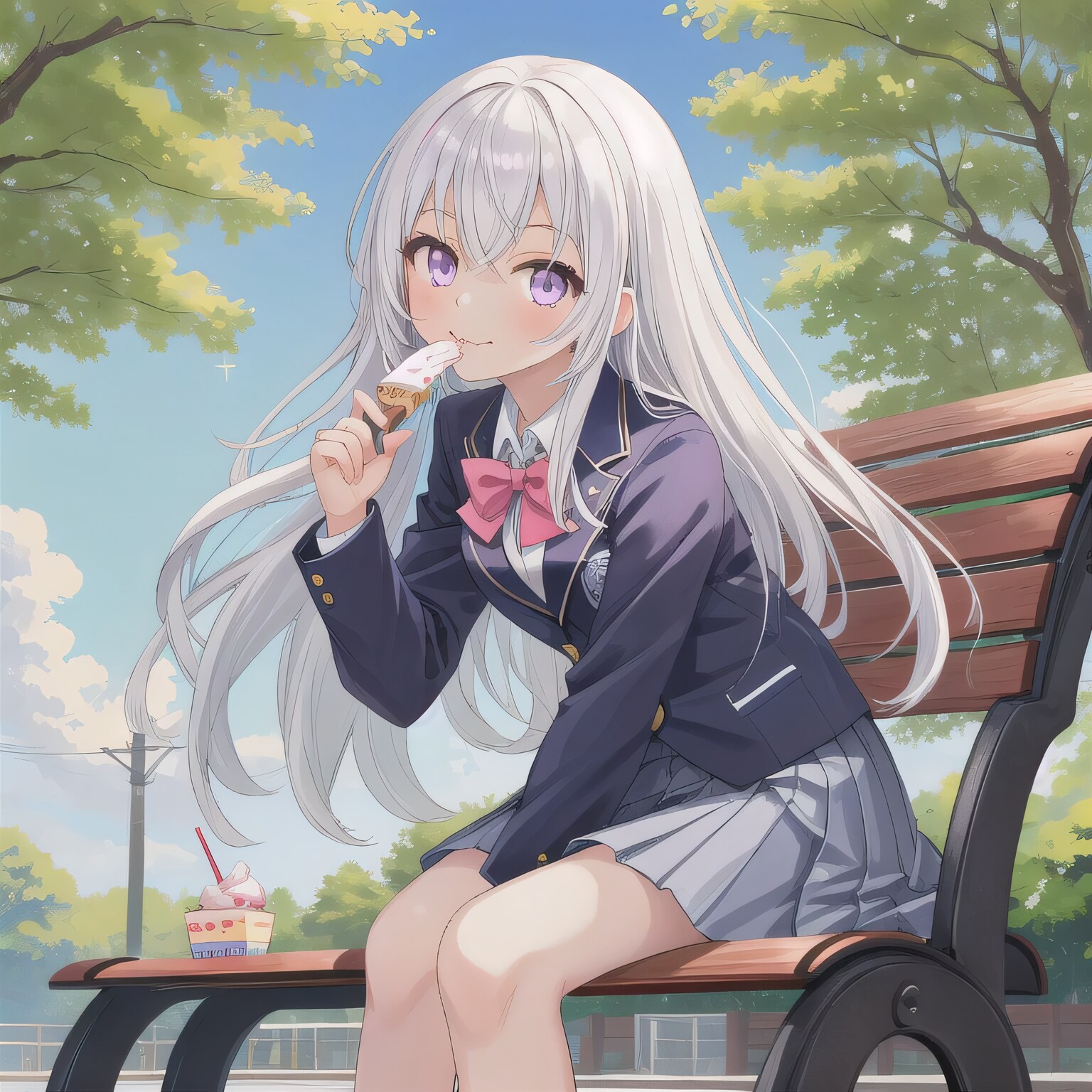 白髪ロングでブレザーの少女 | の人気AIイラスト・グラビア