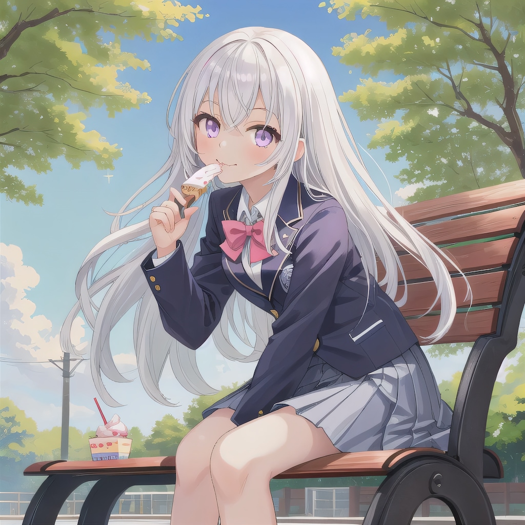 白髪ロングでブレザーの少女