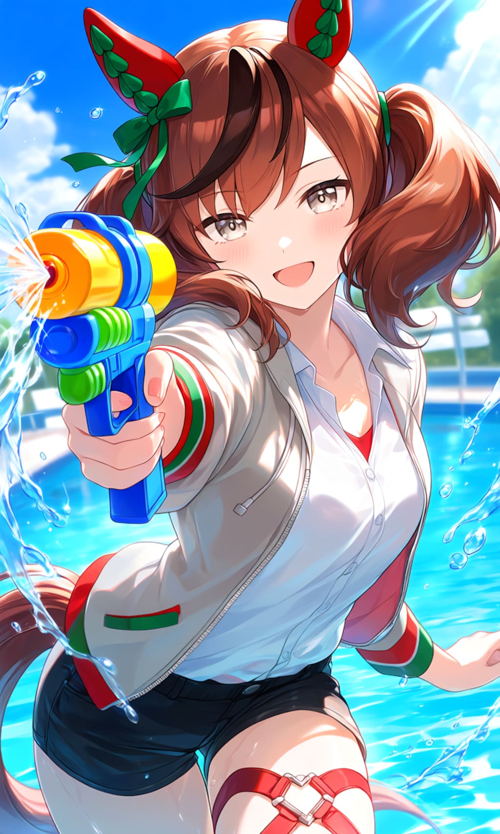 水鉄砲で遊ぶネイチャさん
