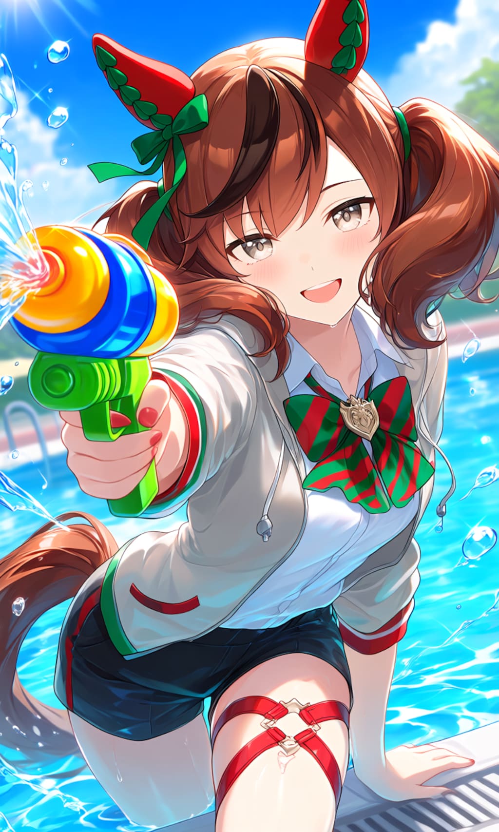 水鉄砲で遊ぶネイチャさん