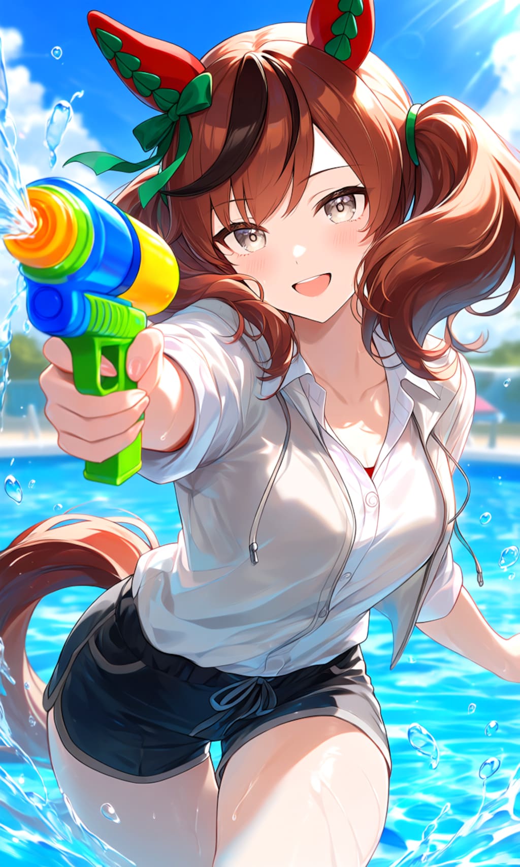水鉄砲で遊ぶネイチャさん
