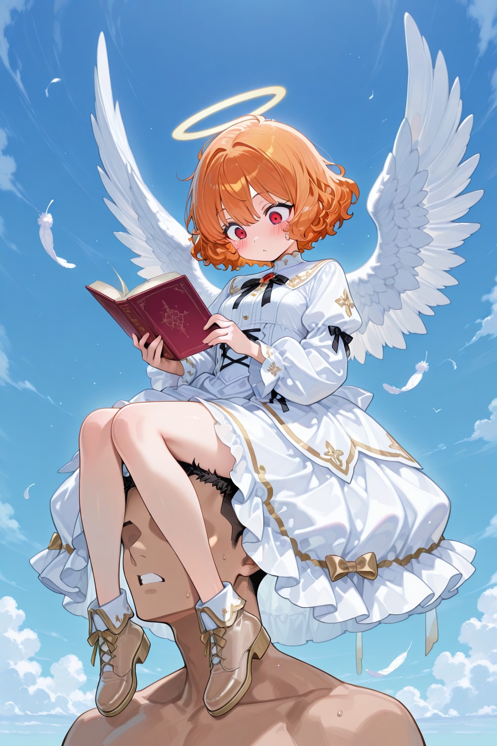 誤って男の人の頭に不時着する天使ちゃん