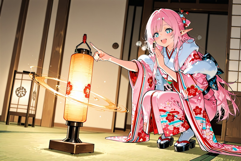 独楽回し？しているエルフの女の子