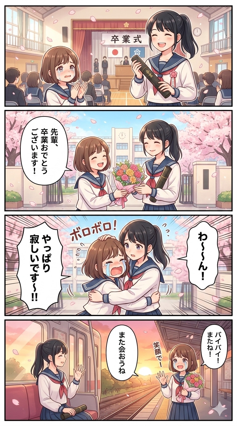 卒業式の4コマ漫画 | の人気AIイラスト・グラビア