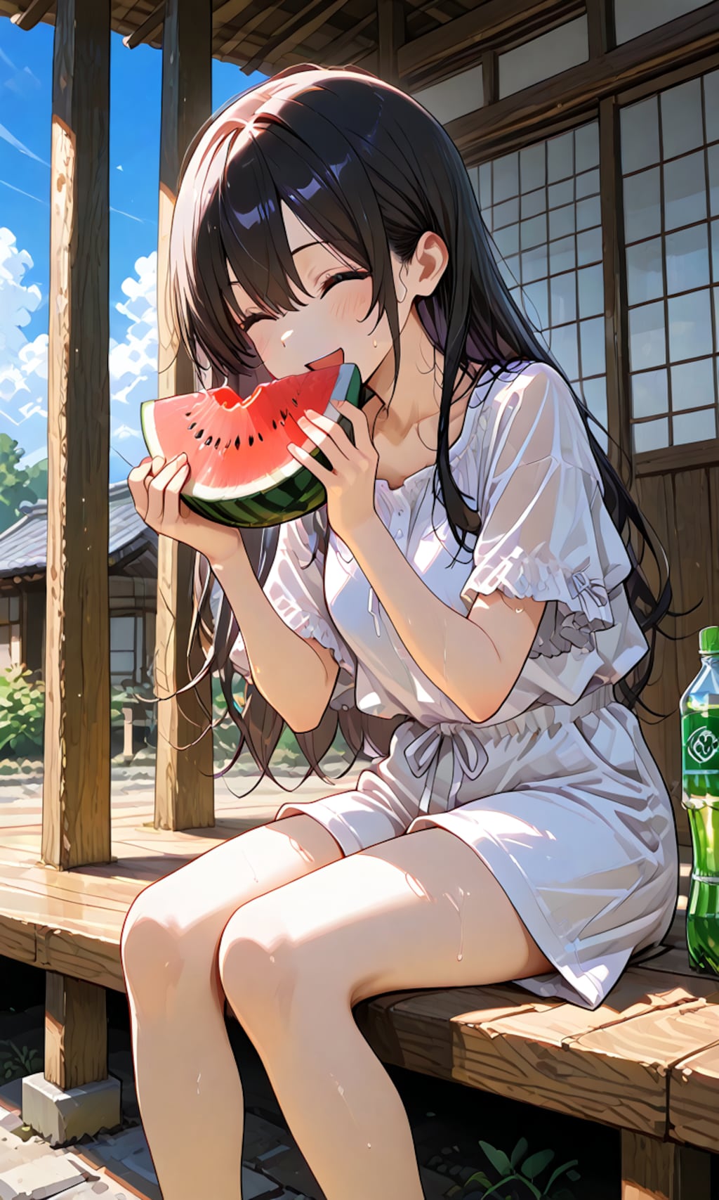 スイカを食べて