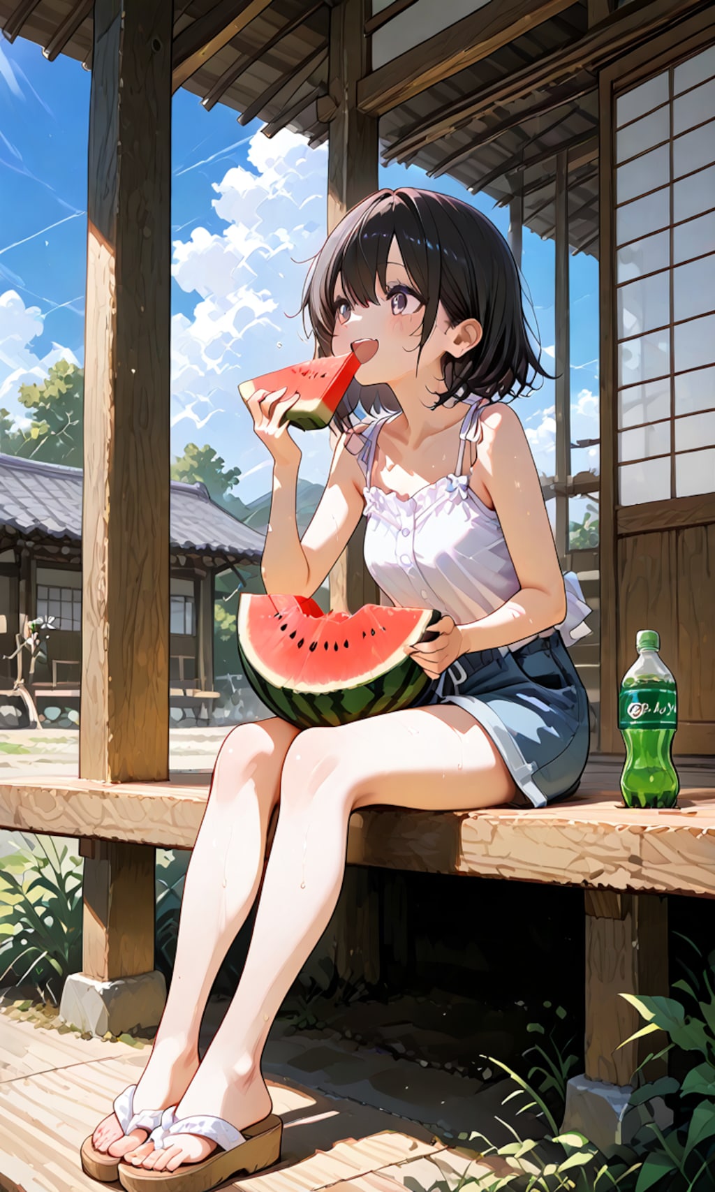 スイカを食べて