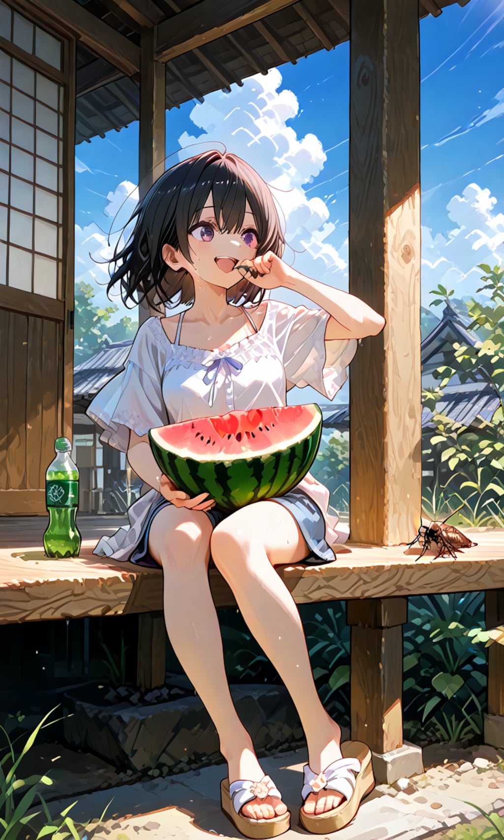 スイカを食べて