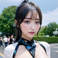 ラテックスボディースーツでポロリ 4枚目