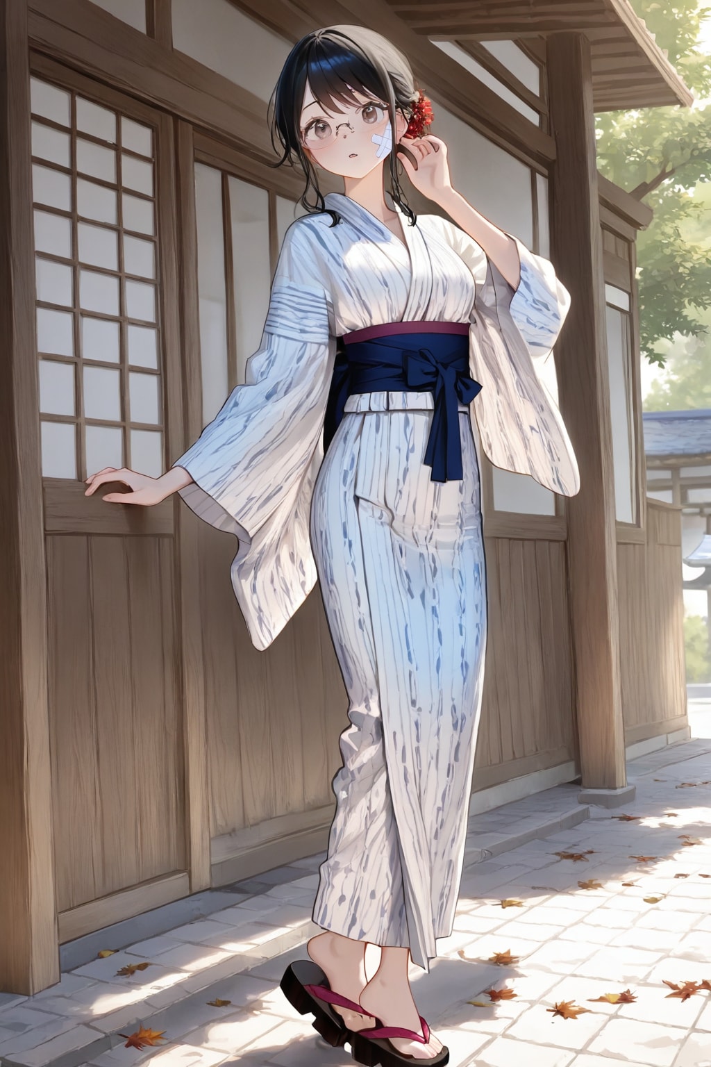 浴衣姿の黒髪メガネさん(水彩からphoto realisticに替えたけど大きくは違って見えない)