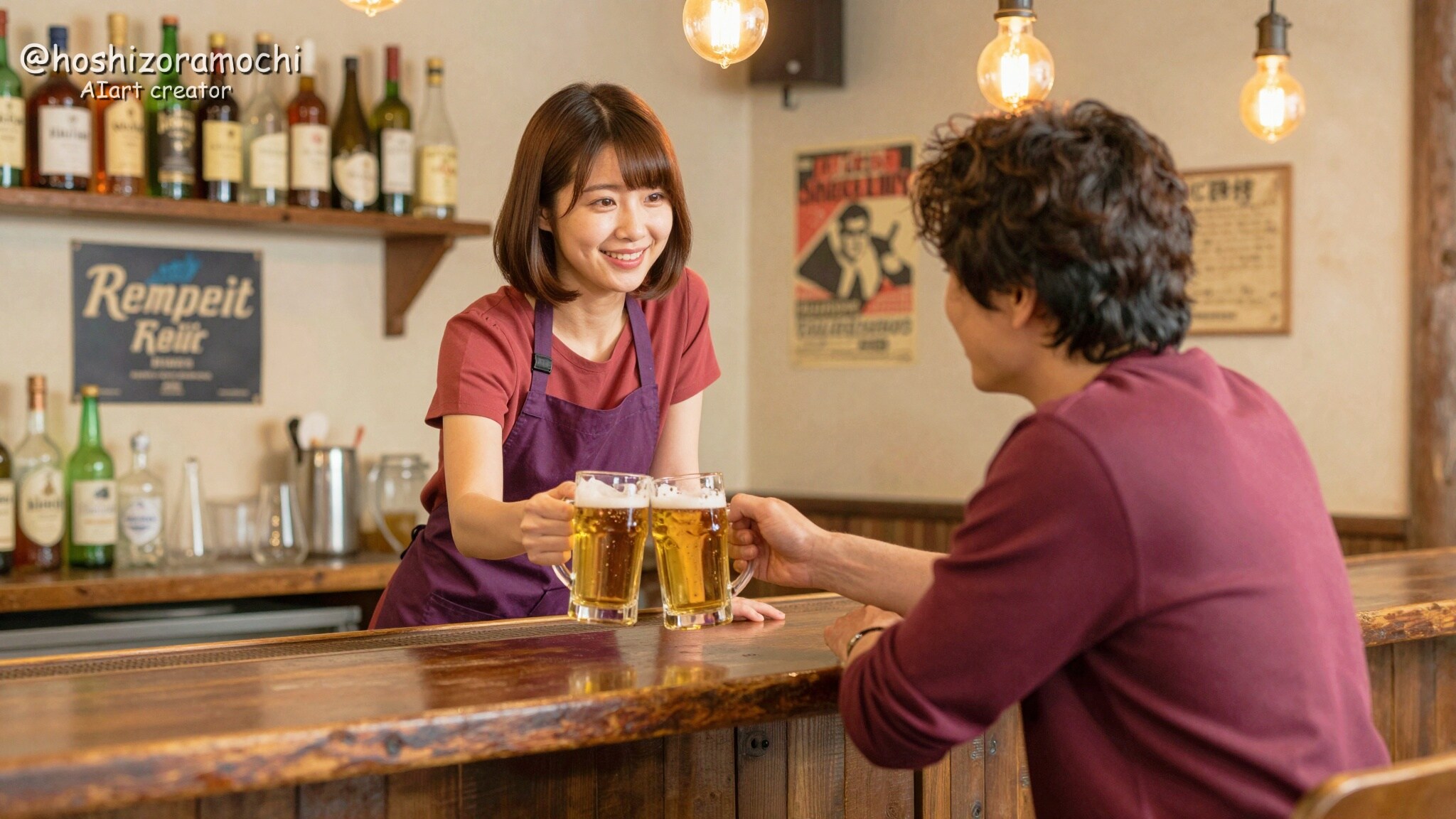 常連さんとグラスを合わせる和やかな瞬間