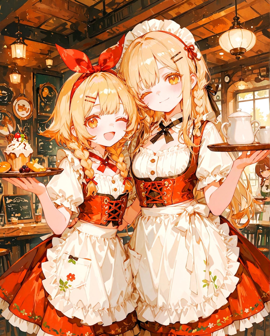 春のウェイトレス少女