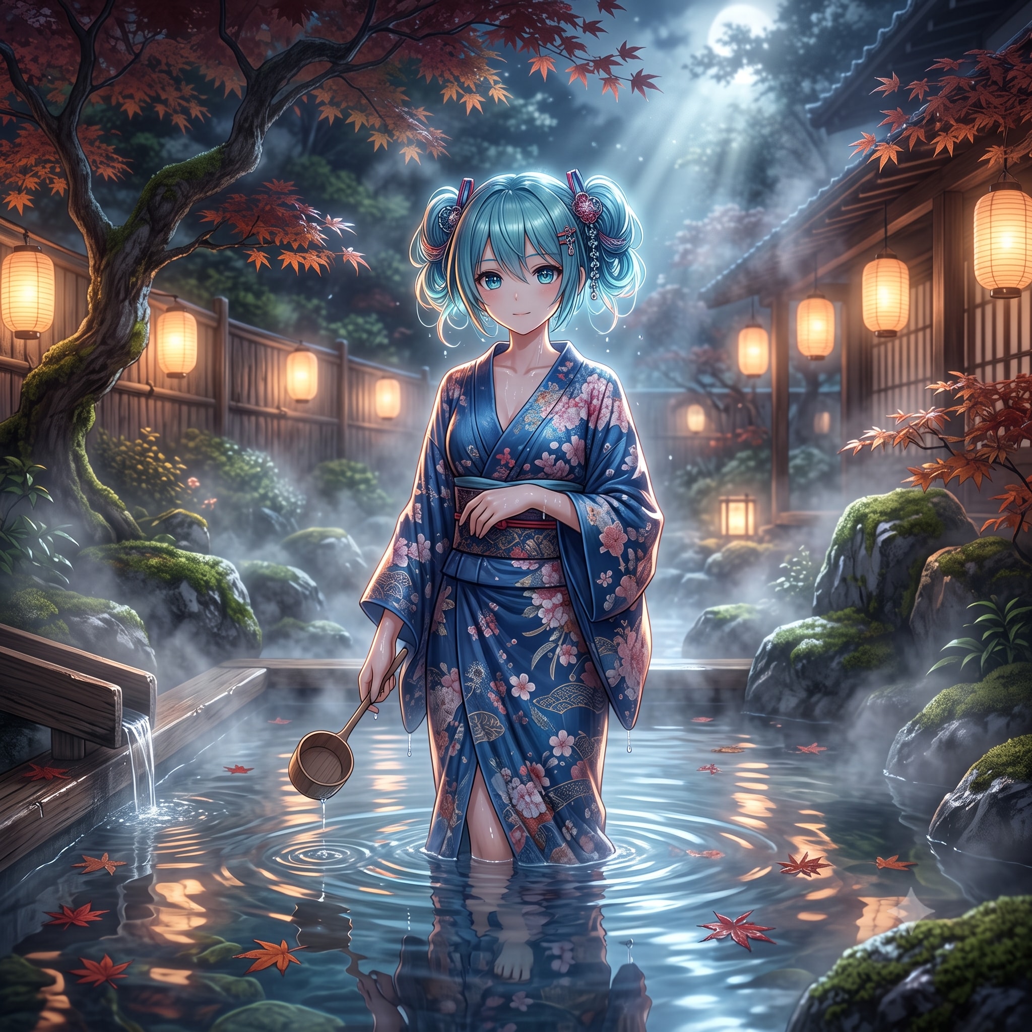 足湯にミクさん | の人気AIイラスト・グラビア