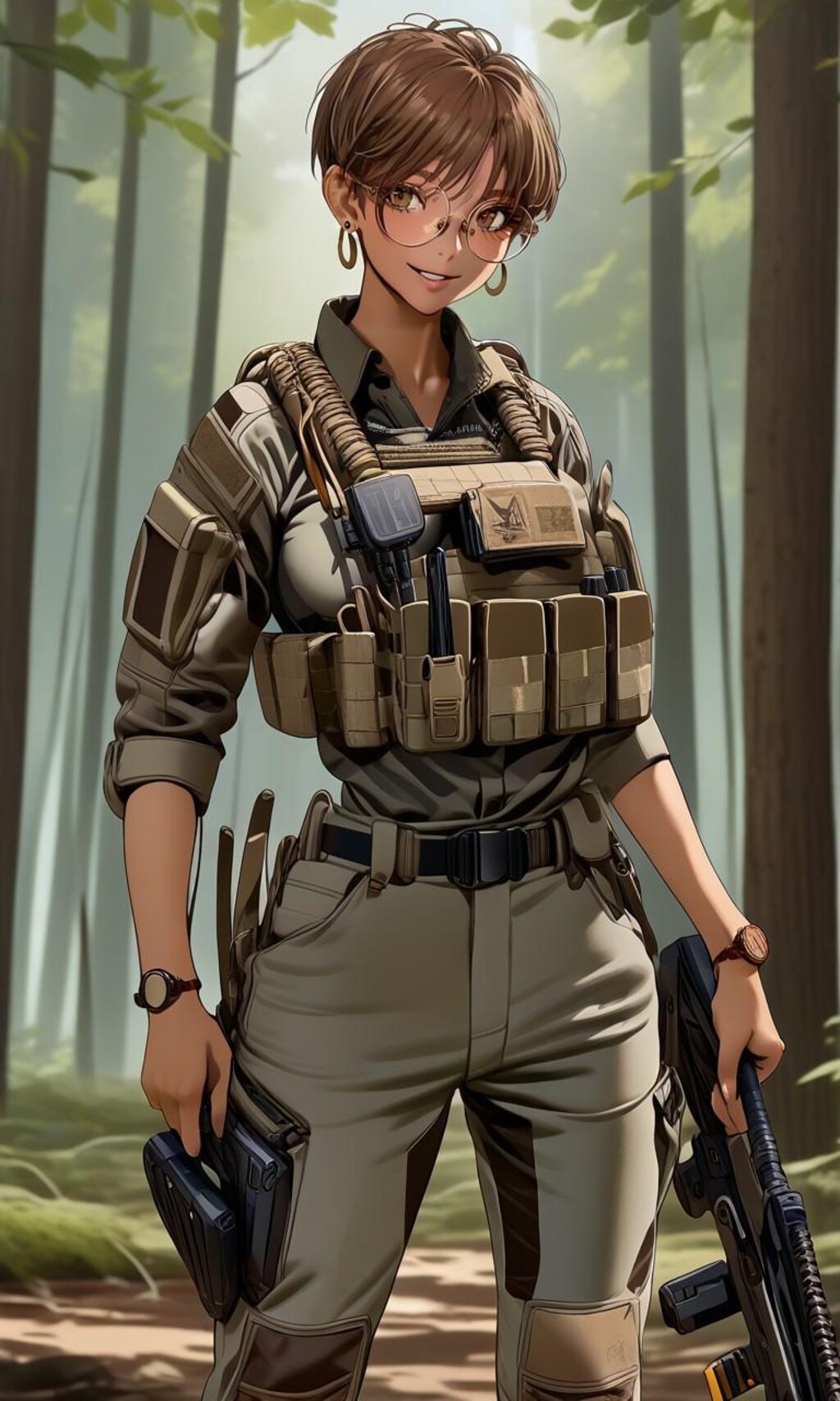 サバゲーにフル装備で挑む日焼け彼女