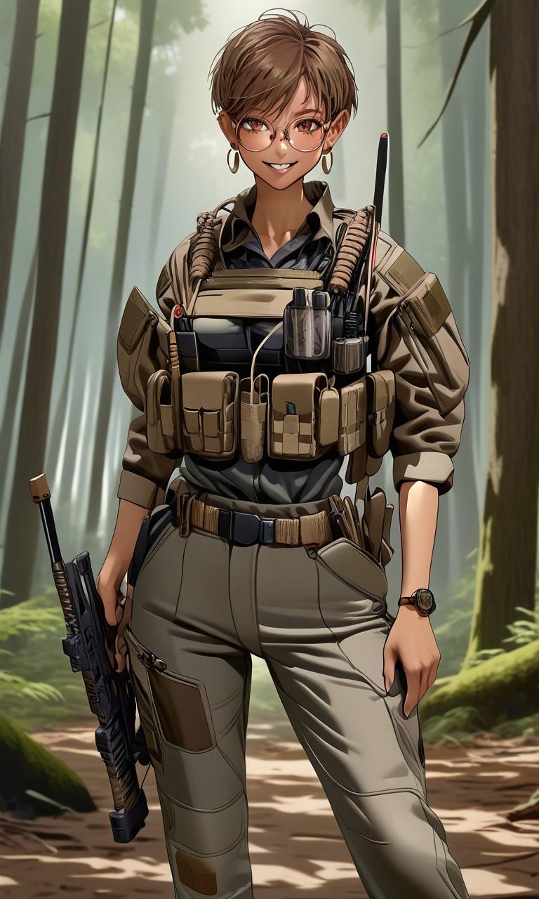 サバゲーにフル装備で挑む日焼け彼女 | の人気AIイラスト・グラビア