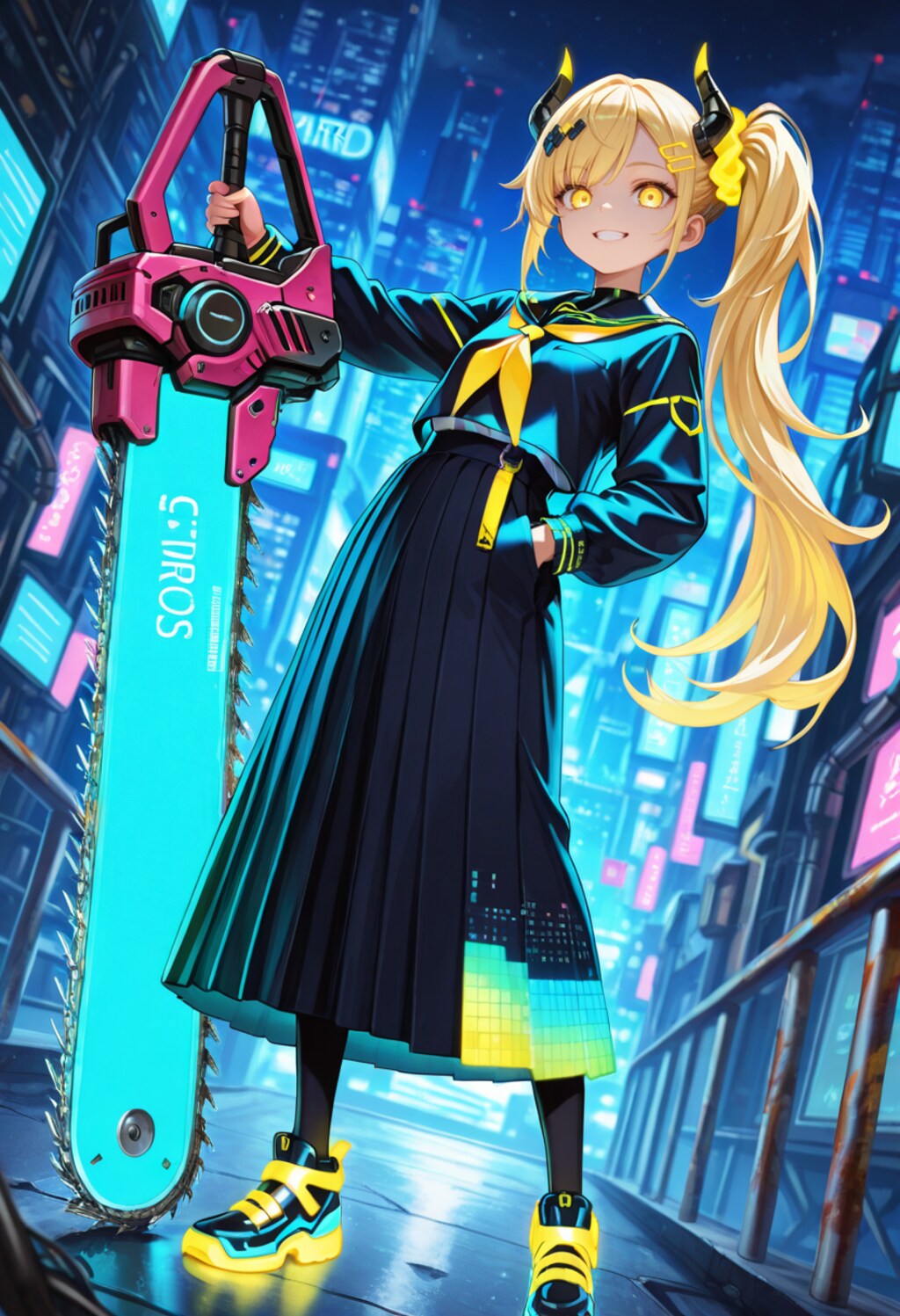サイバーチェーンソーブレードと夜の街の女鬼高生さん