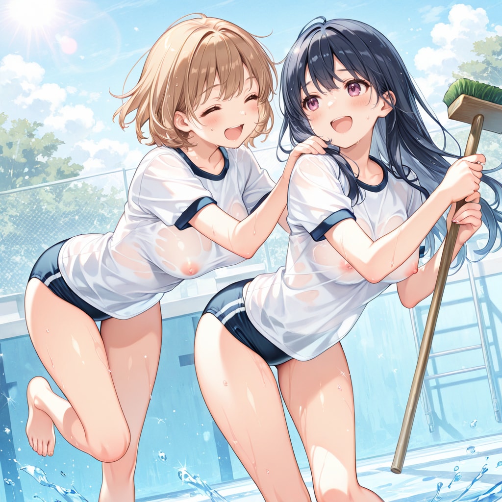 プール掃除でぬれすけ