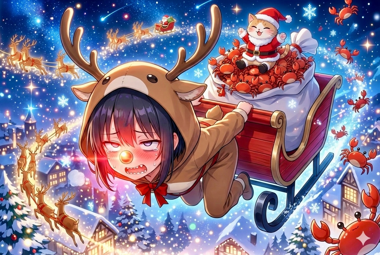 兄ちゃん…どうしてねこさまのソリを引いてカニをくばるんだよぅ…🎄🐱🦀🛷 | の人気AIイラスト・グラビア