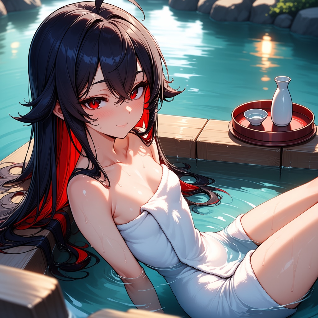 朱闇さんと露天風呂