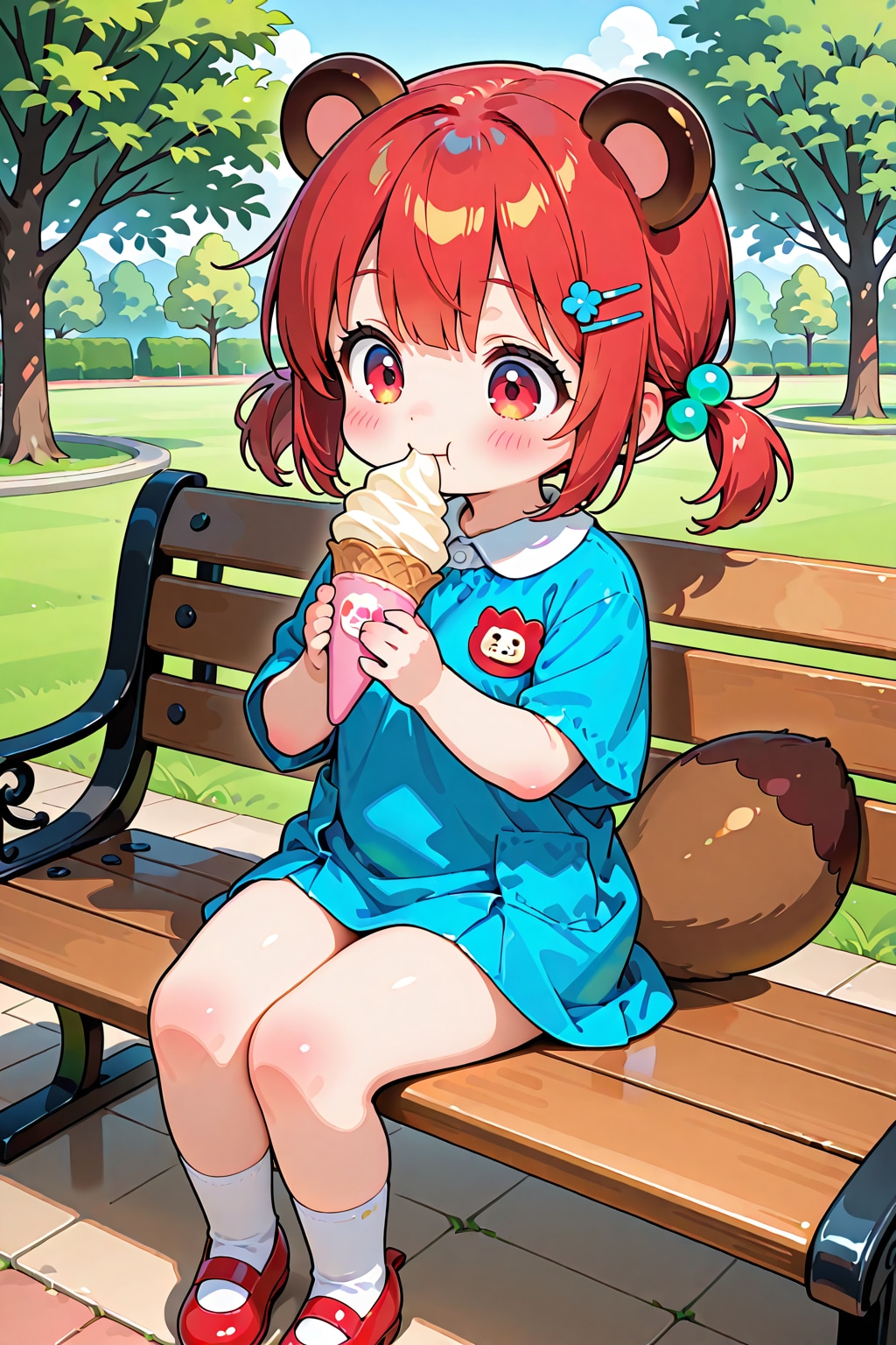 子狸小鈴ちゃん、ソフトクリームを食べる