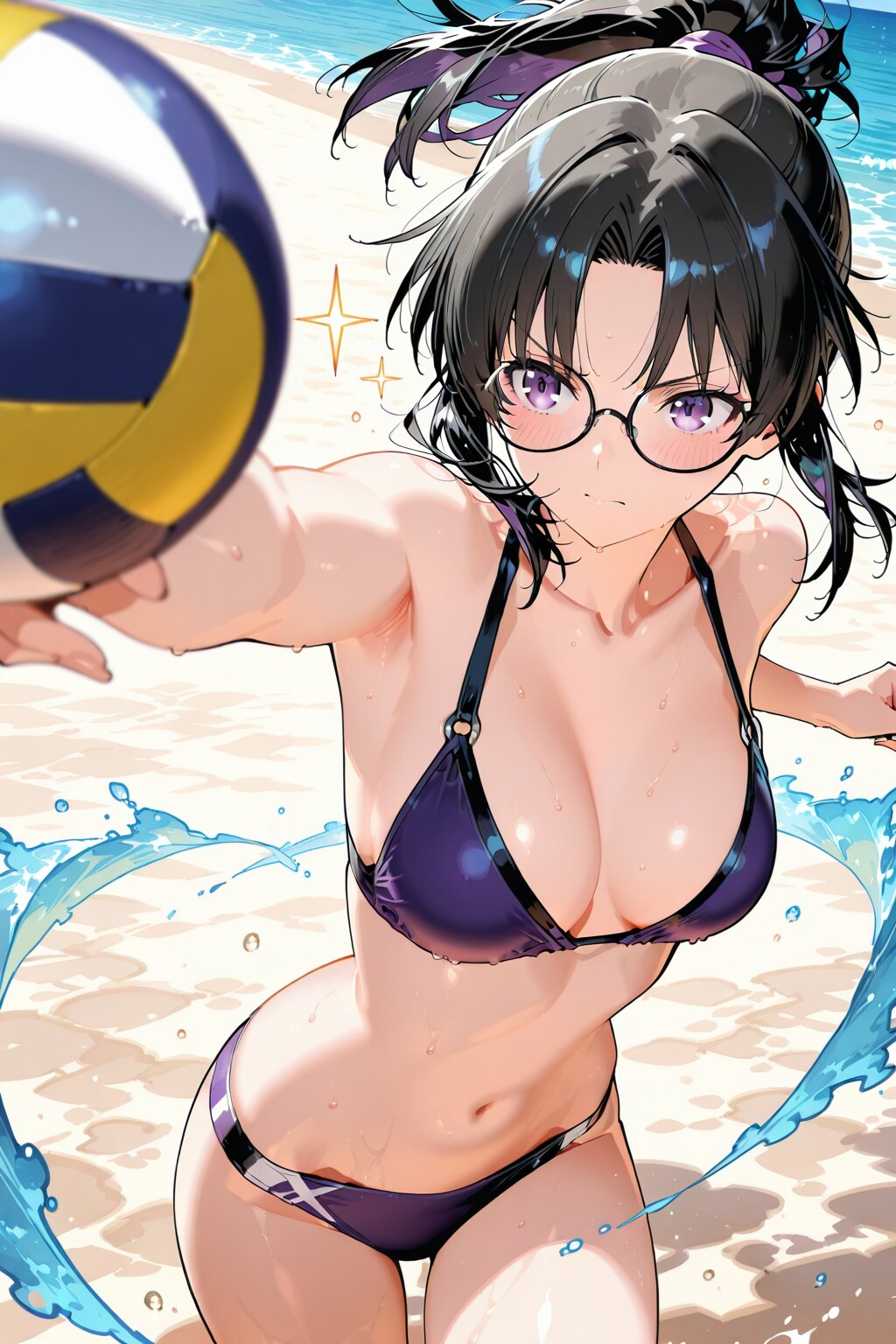 ビーチボールをする楓ちゃん