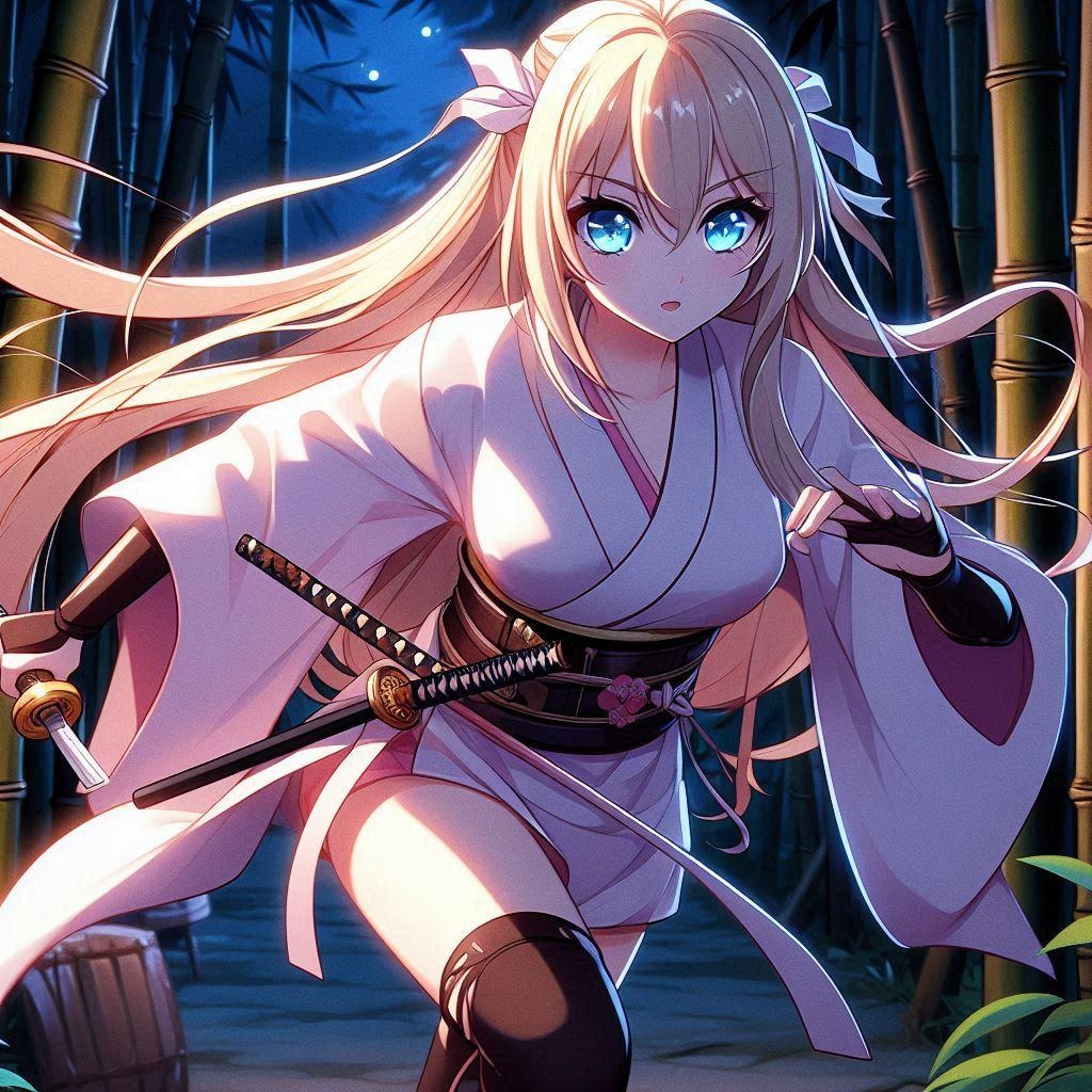 竹林を疾走する抜けくノ一