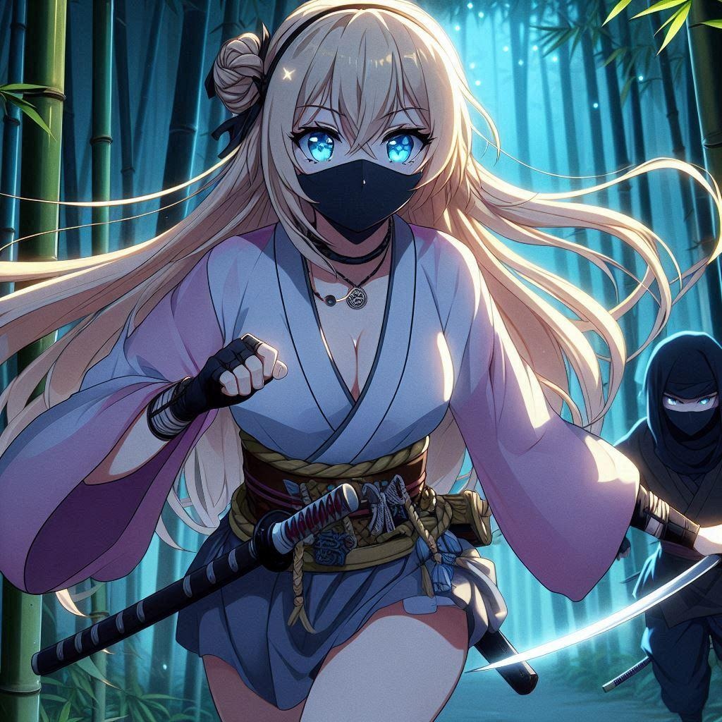 竹林を疾走する抜けくノ一