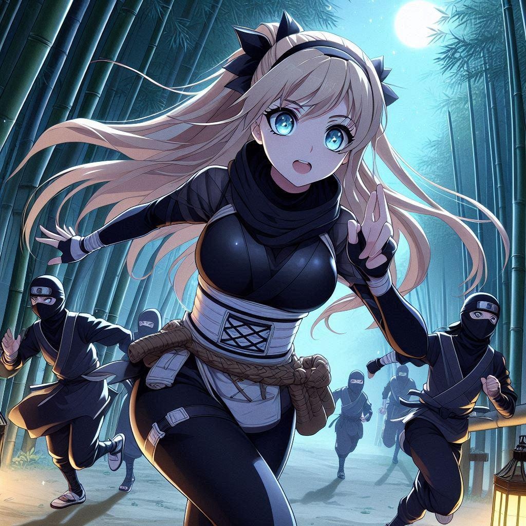 竹林を疾走する抜けくノ一