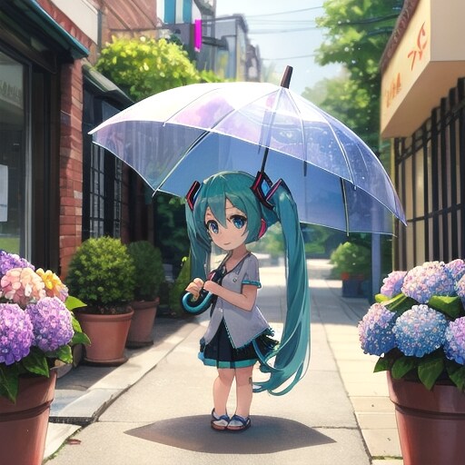 紫陽花とちびミクさん