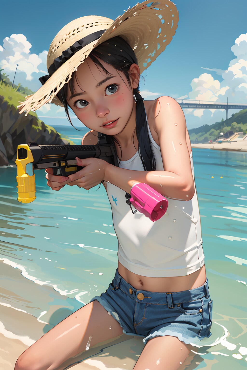 水鉄砲で水遊び