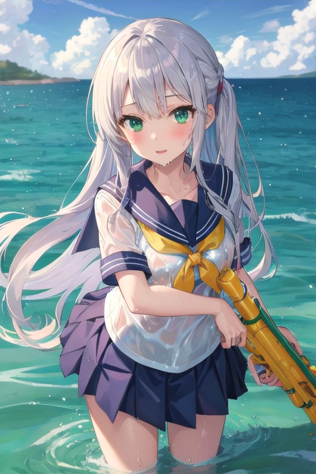 水鉄砲で遊ぶステラちゃん