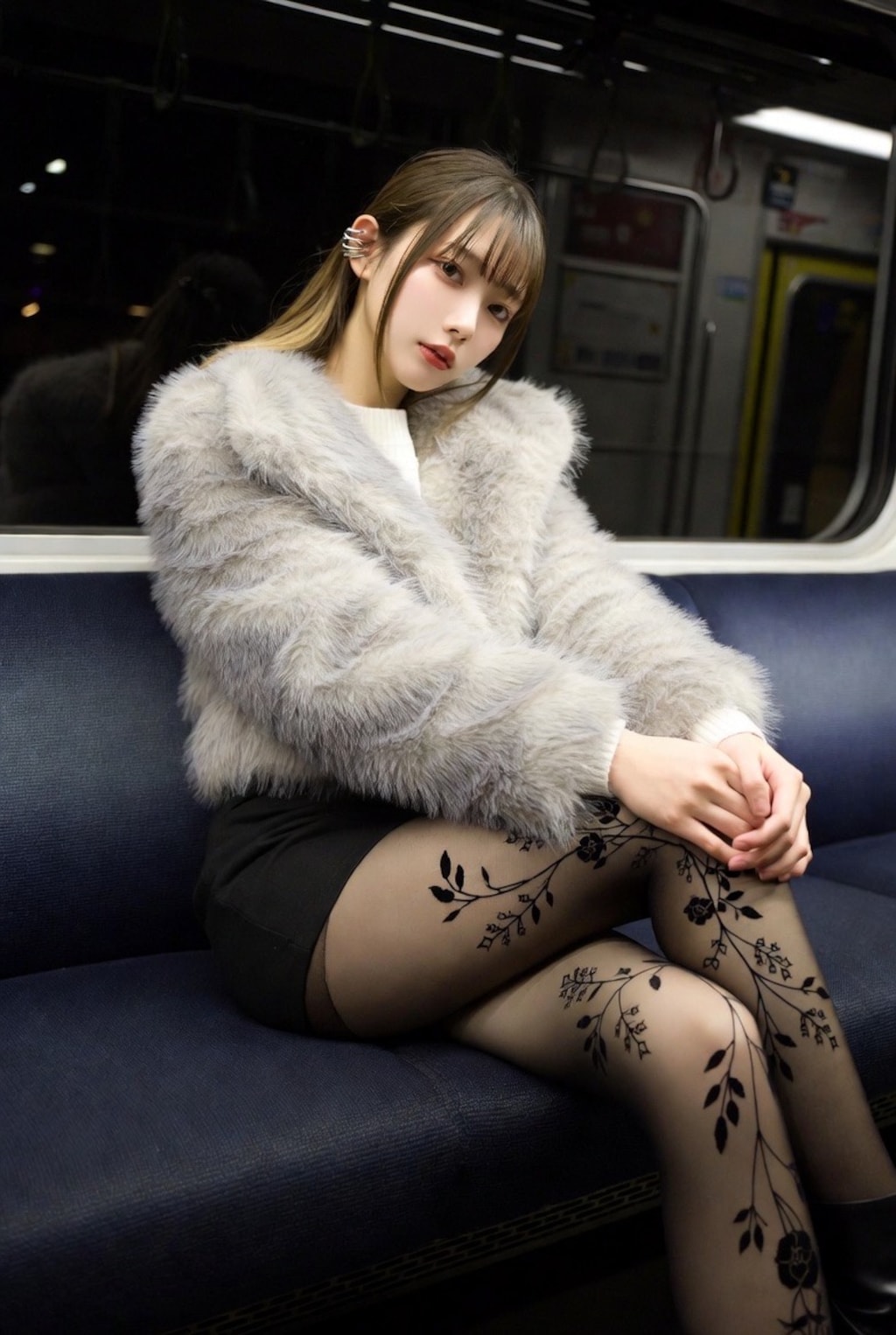 新成人、電車で脚組み