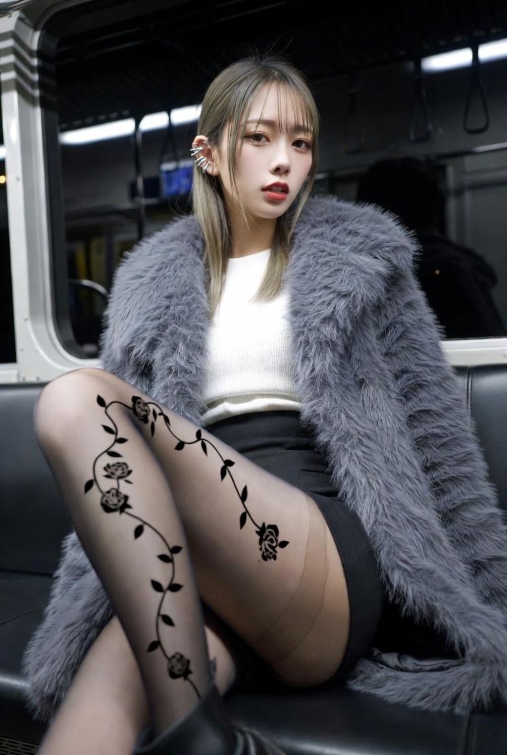 新成人、電車で脚組み