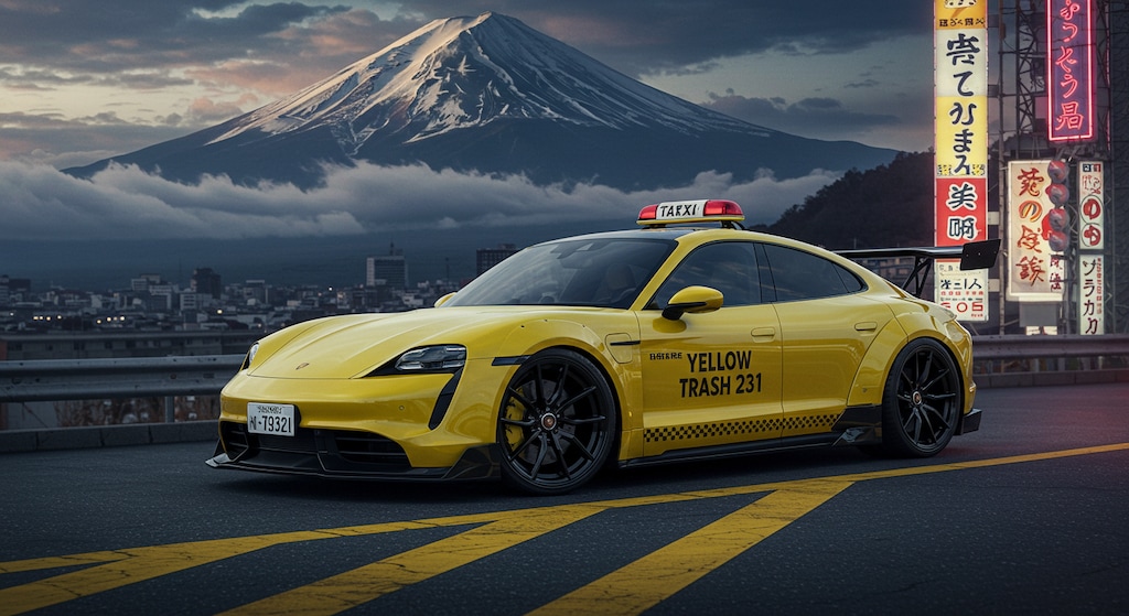 ポルシェタイカンイエロータクシーレーシングカー